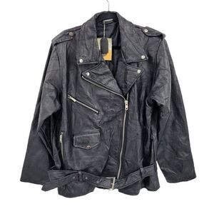 Vintage 90's Flight Path Leather Jacket‎ Deadstock Moto Biker Patchwork Black XL